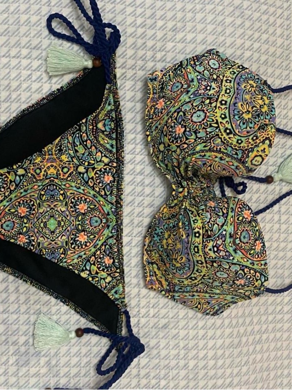 Victoria's Secret Paisley Print Bikini - Navy, Mint, Coral, Yellow